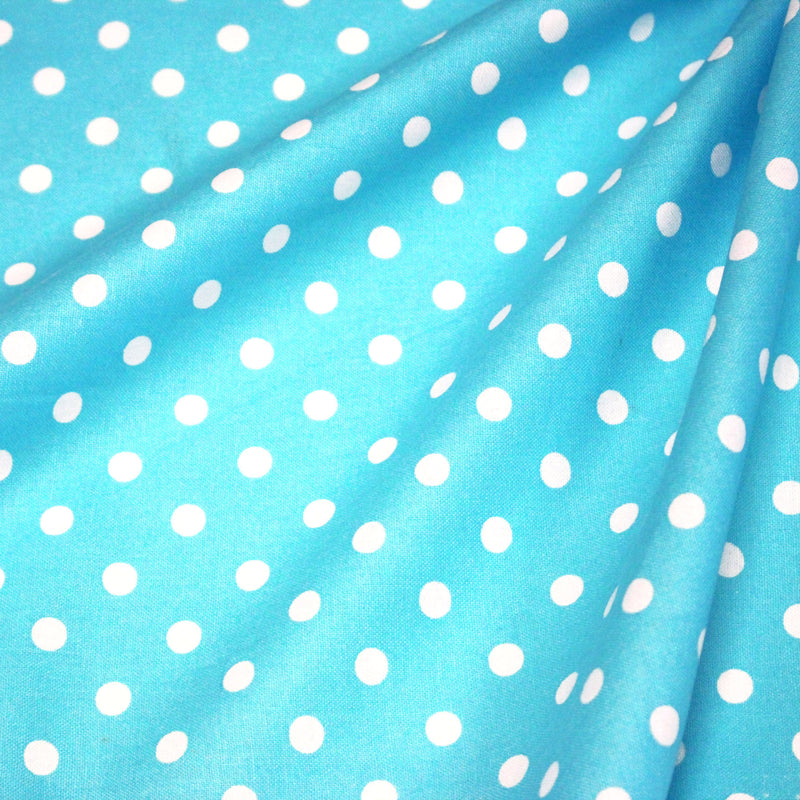 Tissu de coton bleu turquoise à petits pois blancs 7mm - COLLECTION POLKA DOT - TissusPapi.com