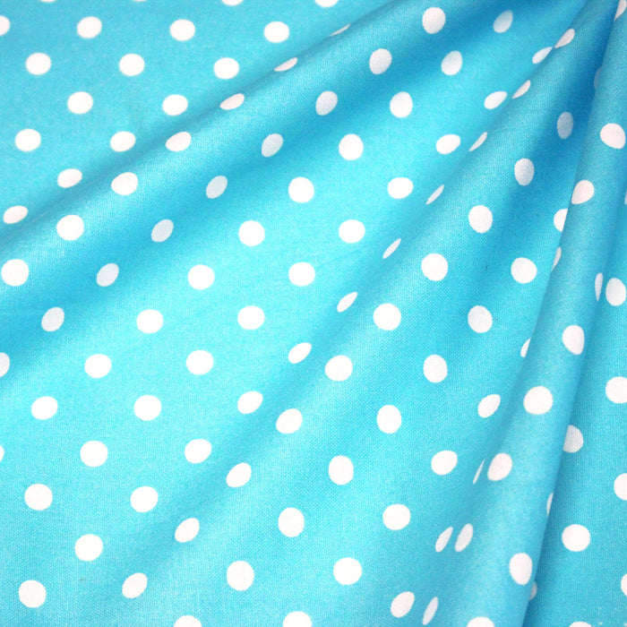 Tissu de coton bleu turquoise à petits pois blancs 7mm - COLLECTION POLKA DOT