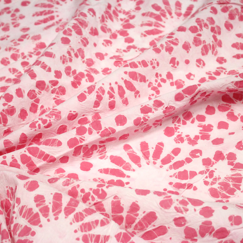 Tissu coton block print rose pâle aux fleurs rose fuchsia - MADE IN INDIA - TissusPapi.com