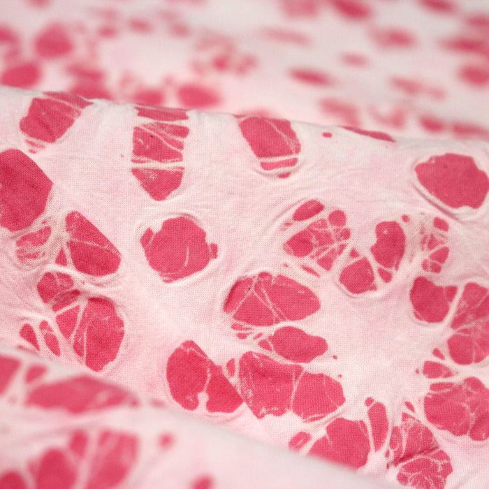 Tissu coton block print rose pâle aux fleurs rose fuchsia - MADE IN INDIA
