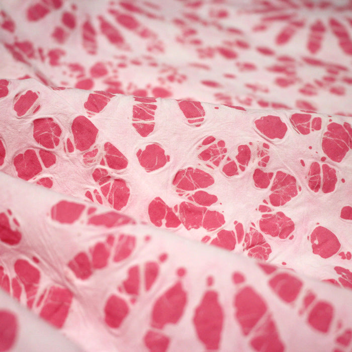 Tissu coton block print rose pâle aux fleurs rose fuchsia - MADE IN INDIA
