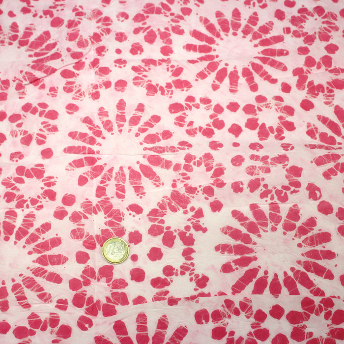Tissu coton block print rose pâle aux fleurs rose fuchsia - MADE IN INDIA