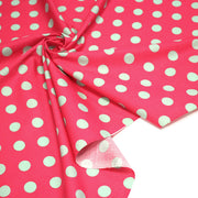 Tissu popeline de coton rouge magenta à pois vert clair 18mm - COLLECTION POLKA DOT - TissusPapi.com