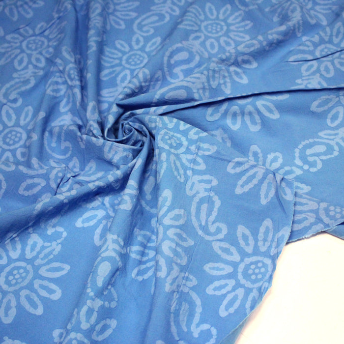 Tissu coton block print bleu aux fleurs bleu ciel - MADE IN INDIA