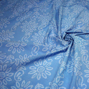 Tissu coton block print bleu aux fleurs bleu ciel - MADE IN INDIA - TissusPapi.com