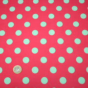 Tissu popeline de coton rouge magenta à pois vert clair 18mm - COLLECTION POLKA DOT - TissusPapi.com