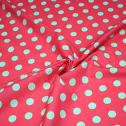 Tissu popeline de coton rouge magenta à pois vert clair 18mm - COLLECTION POLKA DOT - TissusPapi.com
