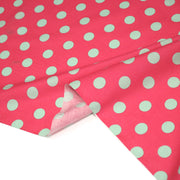 Tissu popeline de coton rouge magenta à pois vert clair 18mm - COLLECTION POLKA DOT - TissusPapi.com