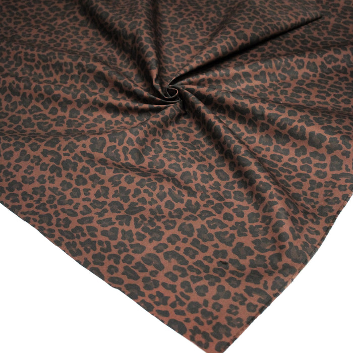 Tissu gabardine de coton élasthanne LEOPARD tons marron chocolat - Tissu français