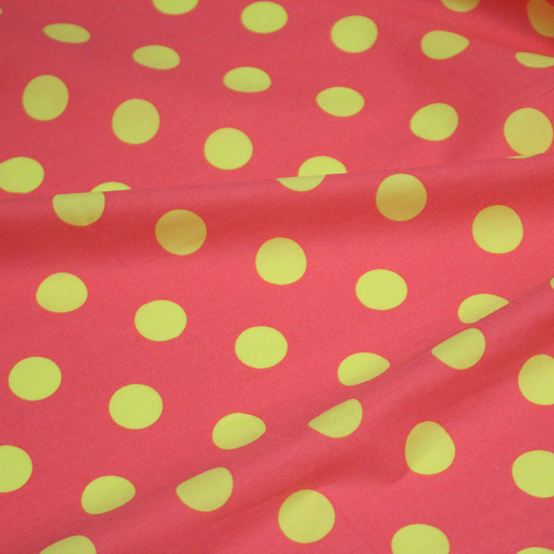 Tissu popeline de coton rose à pois jaunes 18mm - COLLECTION POLKA DOT - TissusPapi.com