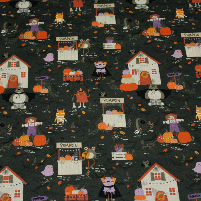 Tissu de coton Le jardin d'Halloween, citrouilles et jolis monstres- Collection Halloween - OEKO-TEX®