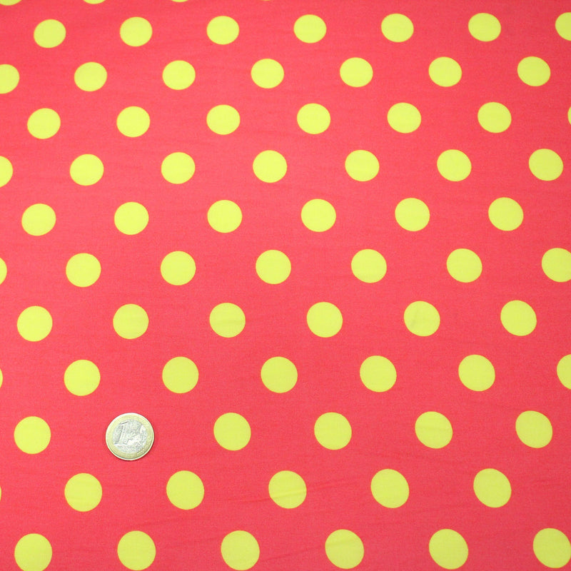 Tissu popeline de coton rose à pois jaunes 18mm - COLLECTION POLKA DOT - TissusPapi.com