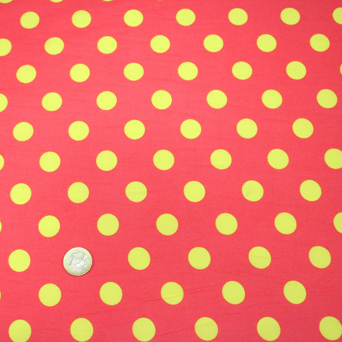 Tissu popeline de coton rose à pois jaunes 18mm - COLLECTION POLKA DOT