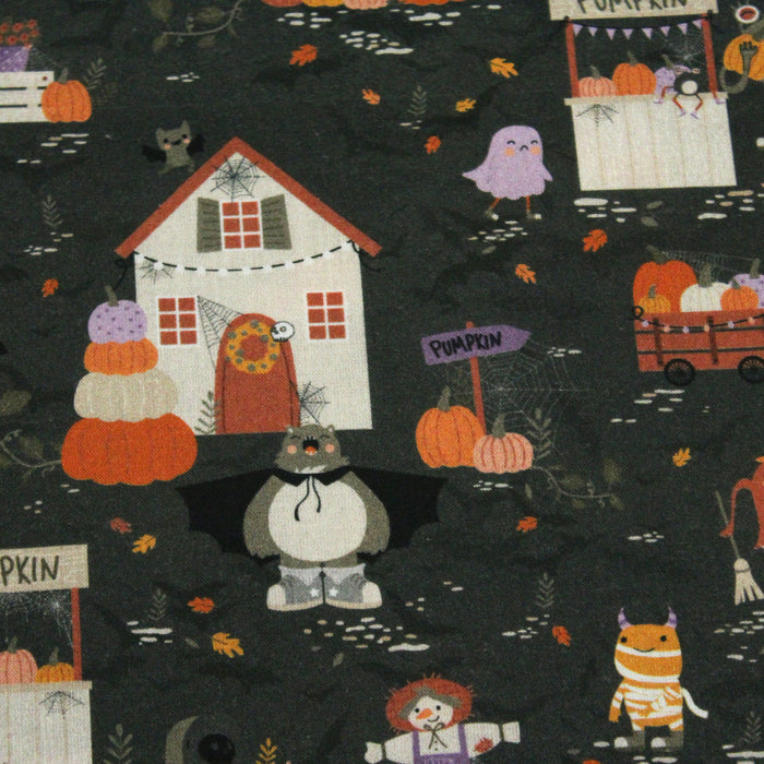 Tissu de coton Le jardin d'Halloween, citrouilles et jolis monstres- Collection Halloween - OEKO-TEX®