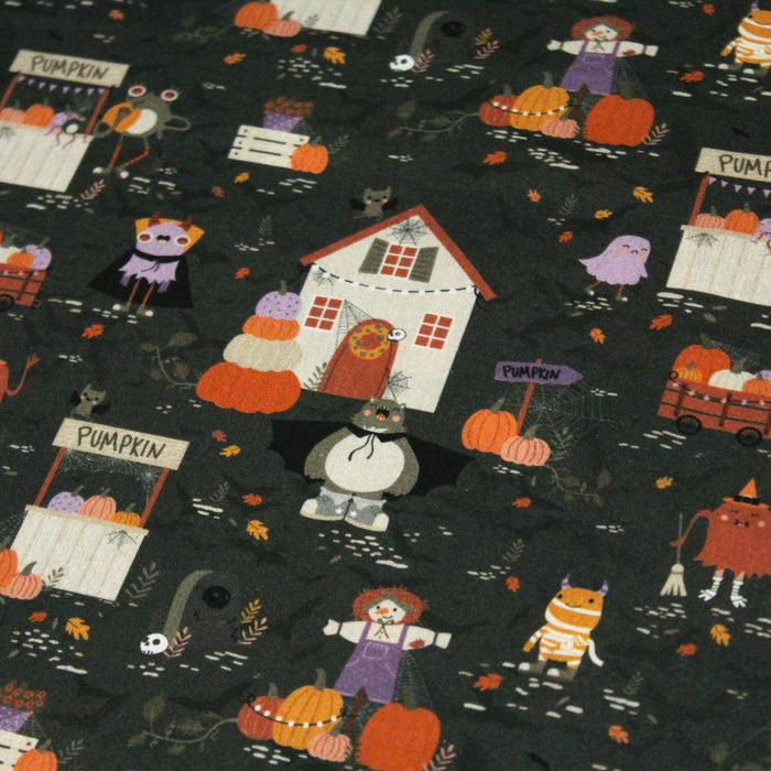 Tissu de coton Le jardin d'Halloween, citrouilles et jolis monstres- Collection Halloween - OEKO-TEX®