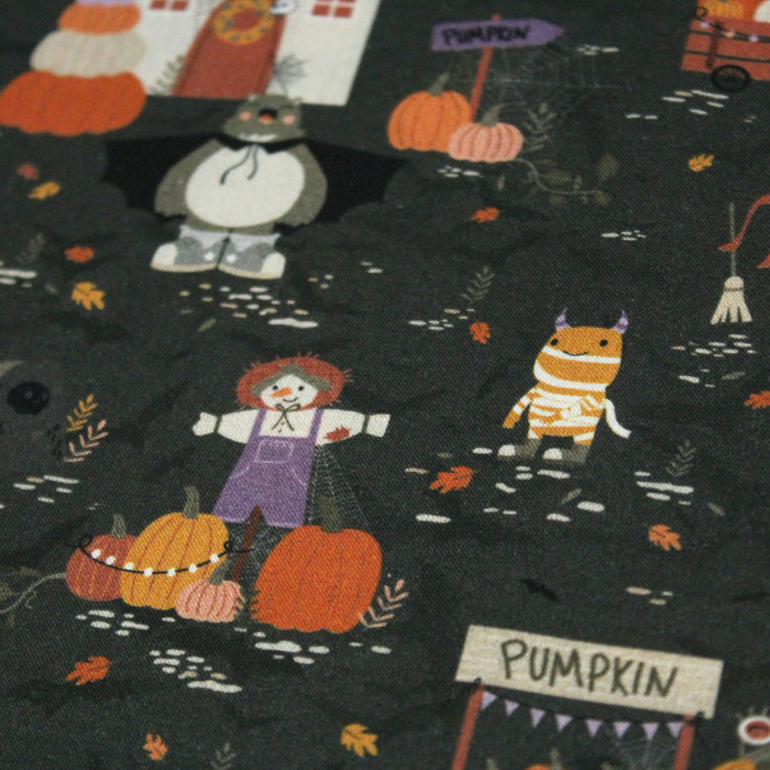 Tissu de coton Le jardin d'Halloween, citrouilles et jolis monstres- Collection Halloween - OEKO-TEX®