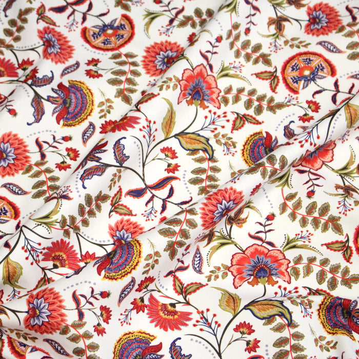 Tissu INDIENNES, gabardine coton imprimée fleurie : deux motifs différents - OEKO-TEX