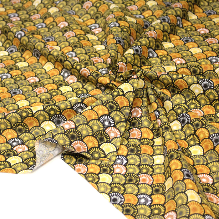 Tissu cotonnade motif japonais EVENTAIL tons jaunes - OEKO-TEX