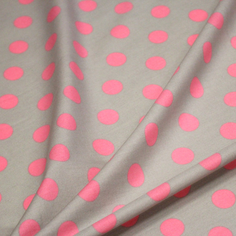 Tissu popeline de coton gris clair à pois roses 18mm - COLLECTION POLKA DOT - TissusPapi.com