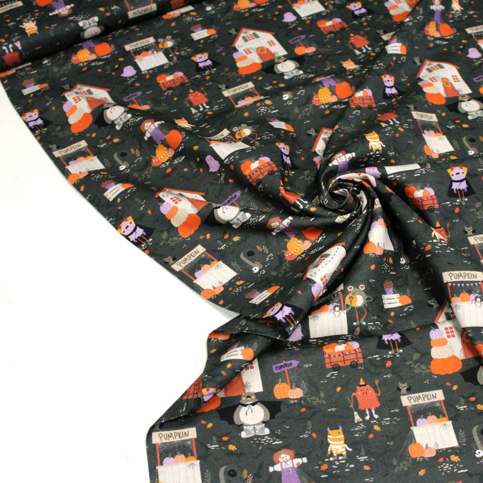 Tissu de coton Le jardin d'Halloween, citrouilles et jolis monstres- Collection Halloween - OEKO-TEX®