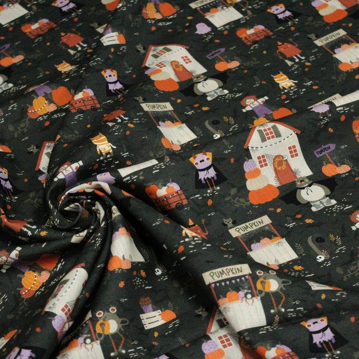 Tissu de coton Le jardin d'Halloween, citrouilles et jolis monstres- Collection Halloween - OEKO-TEX®