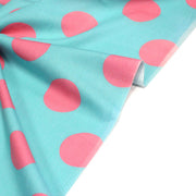 Tissu popeline de coton bleu turquoise à pois roses 52mm - COLLECTION POLKA DOT - TissusPapi.com