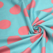 Tissu popeline de coton bleu turquoise à pois roses 52mm - COLLECTION POLKA DOT - TissusPapi.com