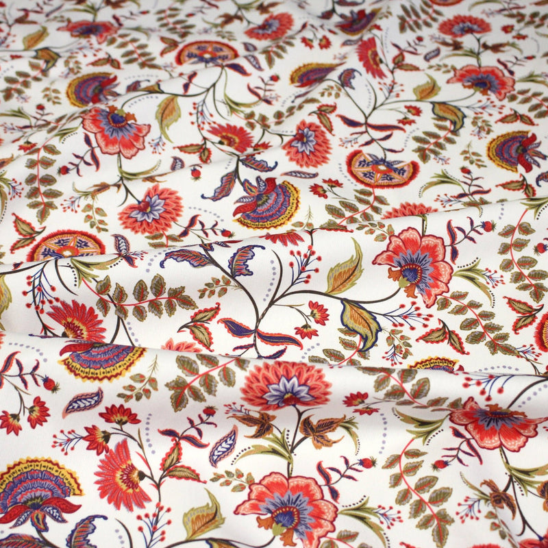 Tissu INDIENNES, gabardine coton imprimée fleurie : deux motifs différents - OEKO - TEX - TissusPapi.com