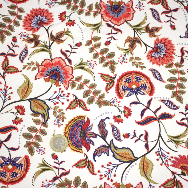 Tissu INDIENNES, gabardine coton imprimée fleurie : deux motifs différents - OEKO - TEX - TissusPapi.com