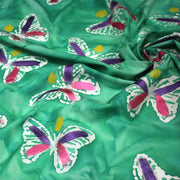 Tissu cotonnade BATIK aux papillons blanc : rose, vert, violet - MADE IN INDIA - TissusPapi.com