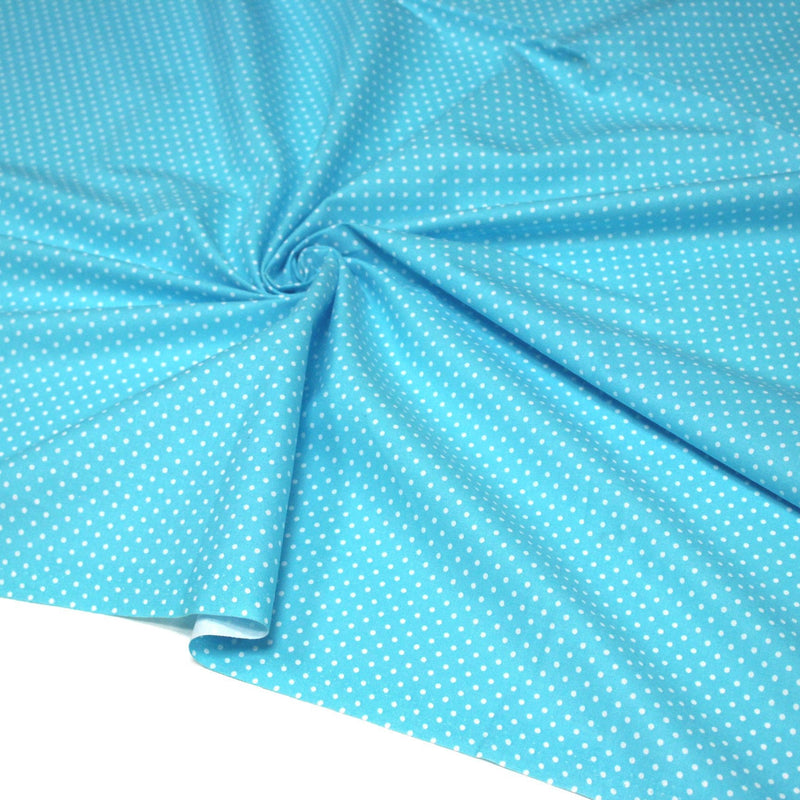 Tissu coton bleu turquoise à petits pois blancs 2mm - COLLECTION POLKA DOT - TissusPapi.com