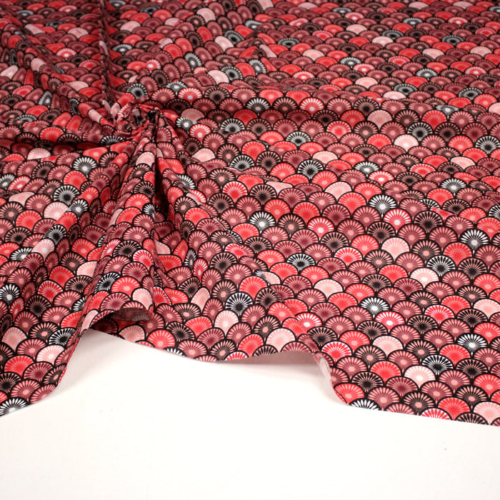 Tissu cotonnade motif japonais EVENTAIL tons rouges - OEKO-TEX