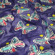 Tissu cotonnade BATIK aux papillons blanc : rose, vert, violet - MADE IN INDIA - TissusPapi.com