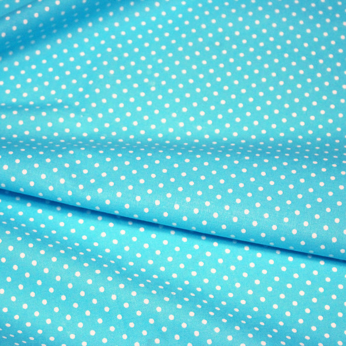 Tissu coton bleu turquoise à petits pois blancs 2mm - COLLECTION POLKA DOT