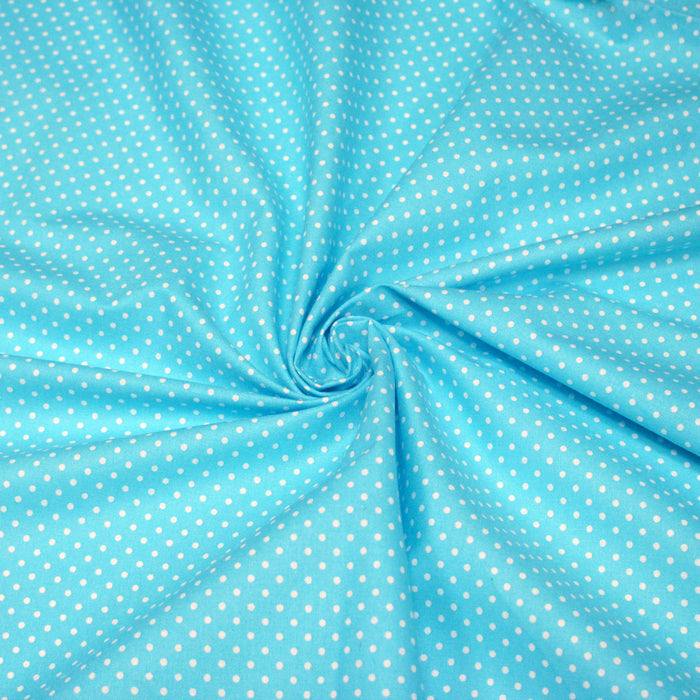 Tissu coton bleu turquoise à petits pois blancs 2mm - COLLECTION POLKA DOT