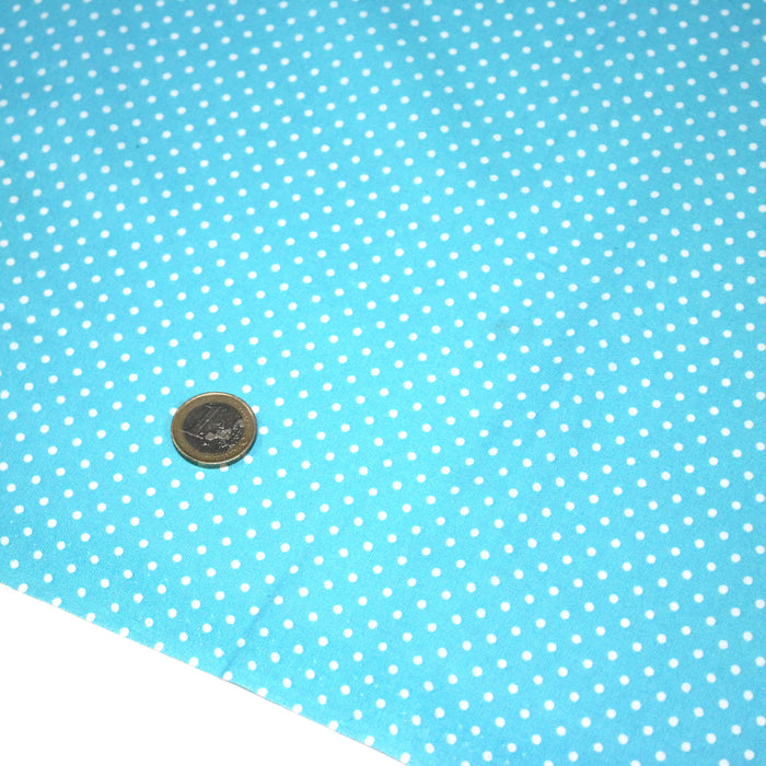 Tissu coton bleu turquoise à petits pois blancs 2mm - COLLECTION POLKA DOT