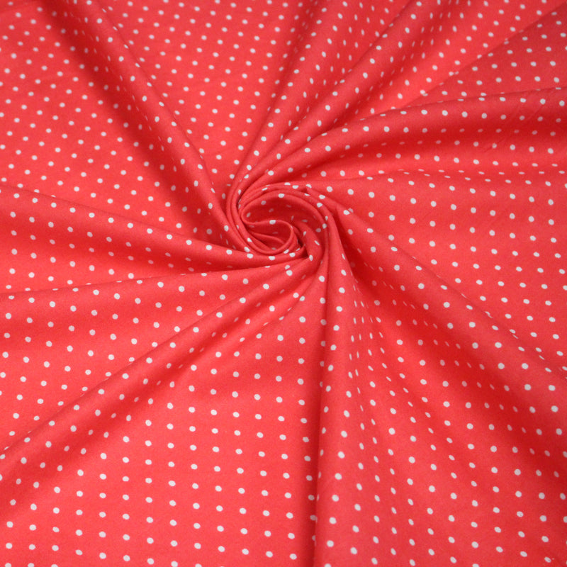 Tissu coton rouge fraise à pois blancs 2mm - COLLECTION POLKA DOT - TissusPapi.com