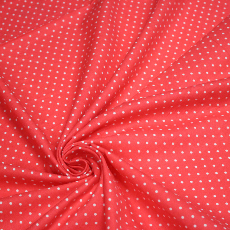 Tissu coton rouge fraise à pois blancs 2mm - COLLECTION POLKA DOT - TissusPapi.com