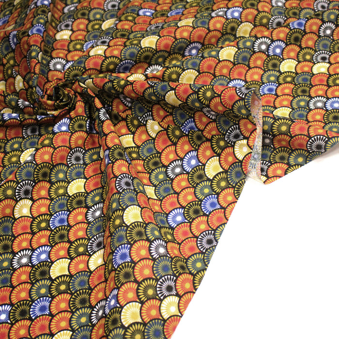 Tissu cotonnade motif japonais EVENTAIL multicolore - OEKO-TEX