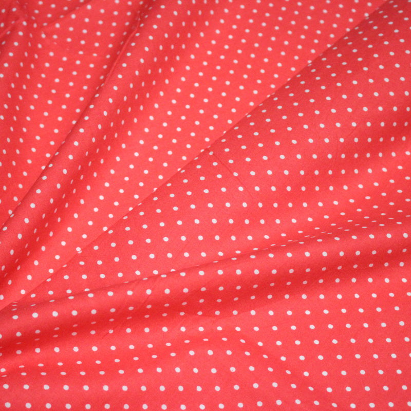 Tissu coton rouge fraise à pois blancs 2mm - COLLECTION POLKA DOT - TissusPapi.com