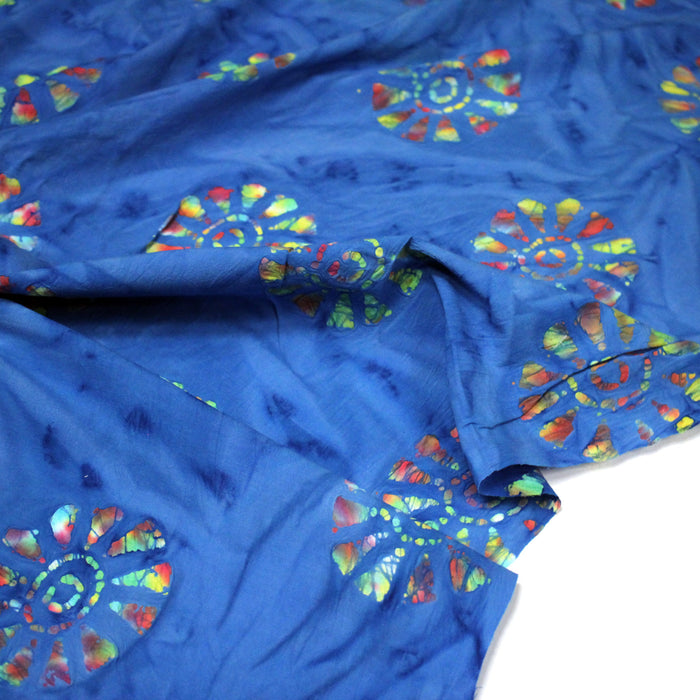 Tissu coton block print bleu aux soleils multicolores - MADE IN INDIA - TissusPapi.com