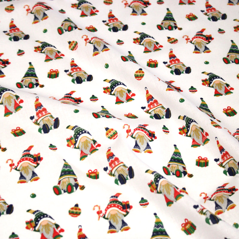 Tissu cotonnade de NOËL - Gnomes & lutins, fond blanc - OEKO-TEX STANDARD 100