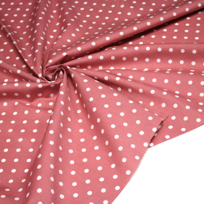 Tissu coton rose indien à pois blancs 6mm - COLLECTION POLKA DOT - TissusPapi.com