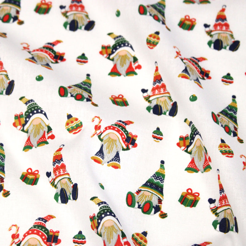 Tissu cotonnade de NOËL - Gnomes & lutins, fond blanc - OEKO-TEX STANDARD 100