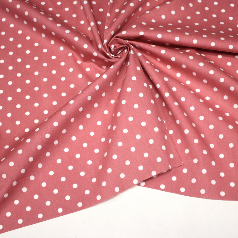 Tissu coton rose indien à pois blancs 6mm - COLLECTION POLKA DOT - TissusPapi.com