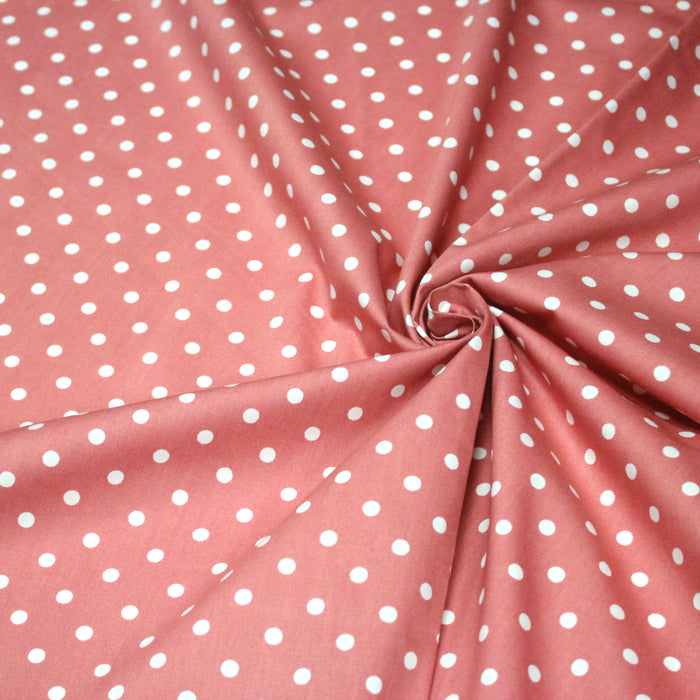 Tissu coton rose indien à pois blancs 6mm - COLLECTION POLKA DOT