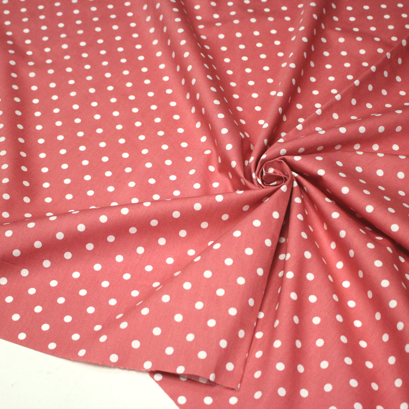Tissu coton rose indien à pois blancs 6mm - COLLECTION POLKA DOT - TissusPapi.com