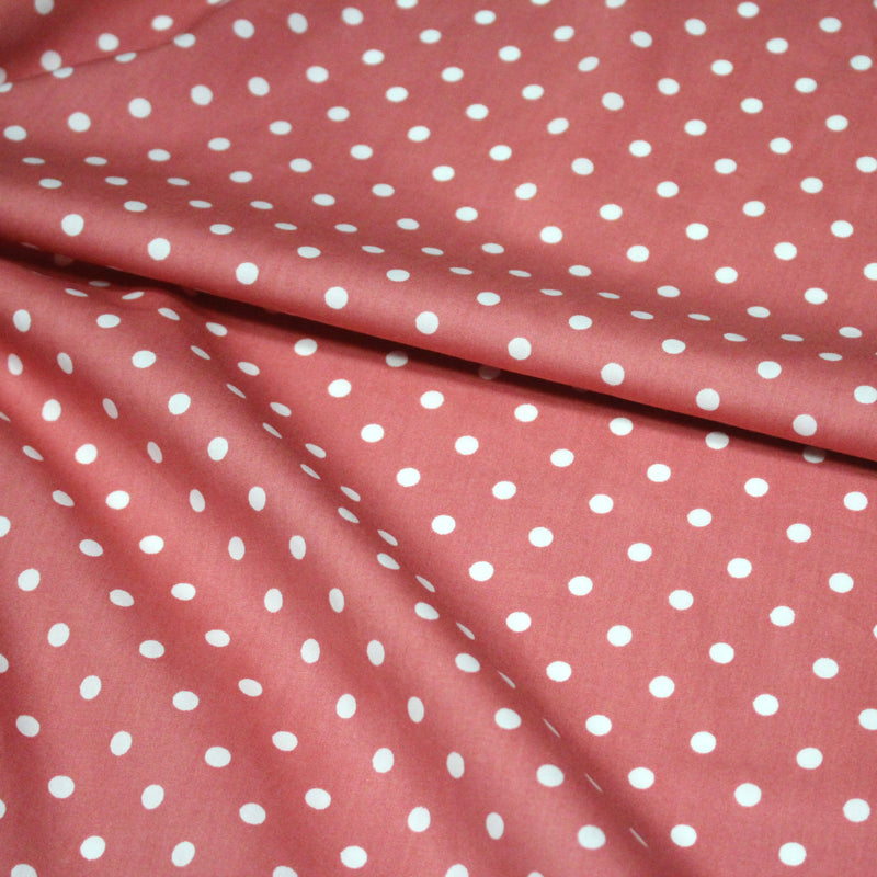 Tissu coton rose indien à pois blancs 6mm - COLLECTION POLKA DOT - TissusPapi.com