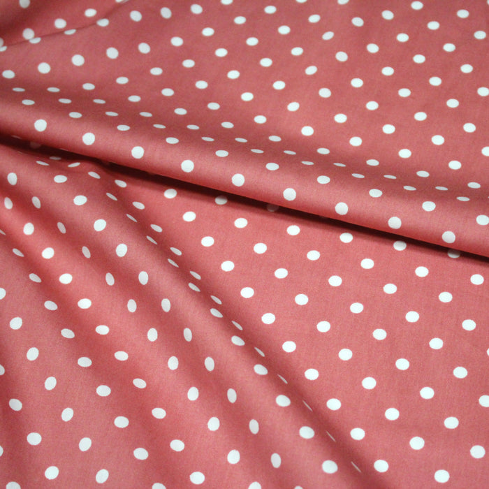 Tissu coton rose indien à pois blancs 6mm - COLLECTION POLKA DOT