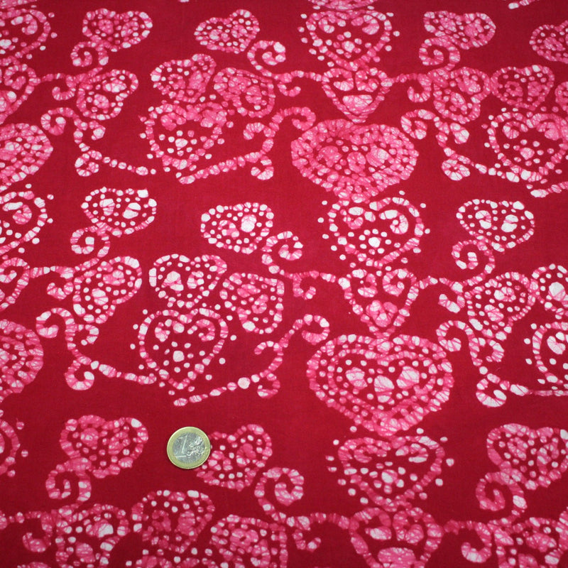 Tissu coton block rose rouge aux coeurs blancs et roses - MADE IN INDIA - TissusPapi.com